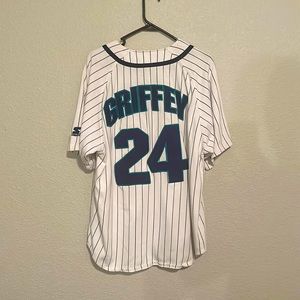 Ken Griffey Jr 90s Model OG White Navy Teal Pinstripe Starter Jersey Size Large